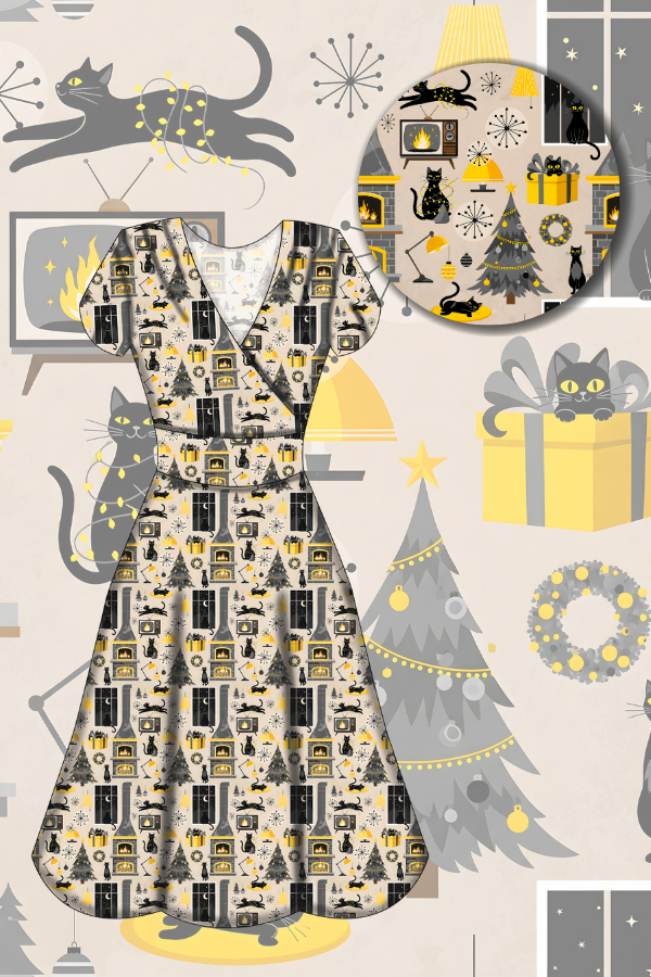 Mimi Swing Dress - Retro Cats Christmas - Preorder for dispatch 28th of October