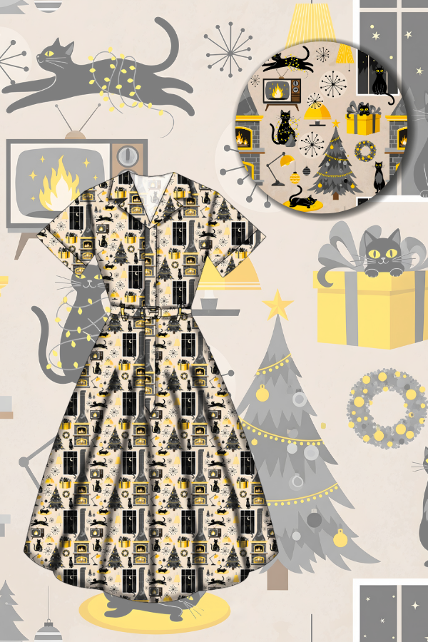 Peggy Swing Dress - Retro Cats Christmas - Preorder for dispatch 28th of October