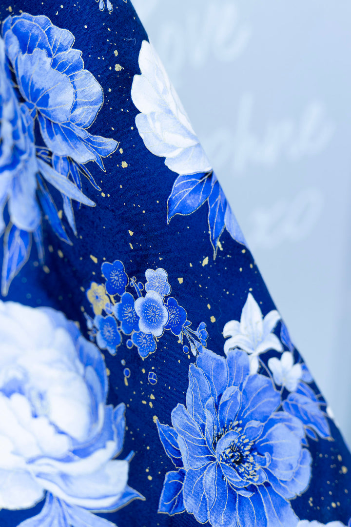 Metallic Blue Floral Vintage Dress