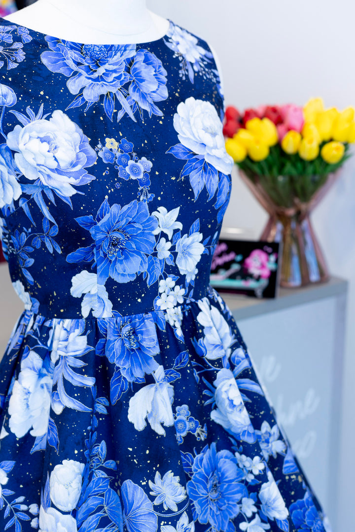 Metallic Blue Floral Vintage Dress