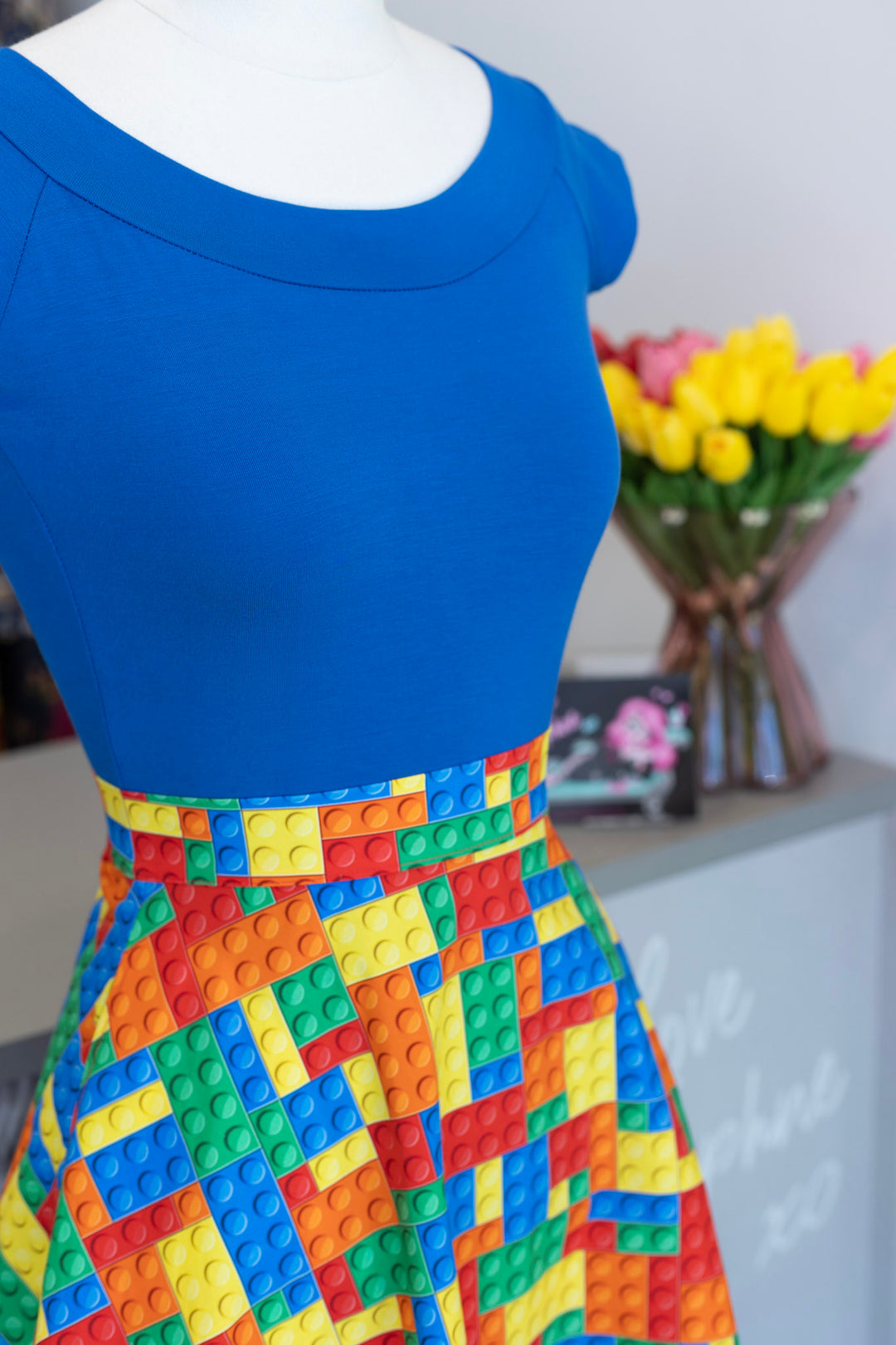 Retro Boat Neck Top in Blue