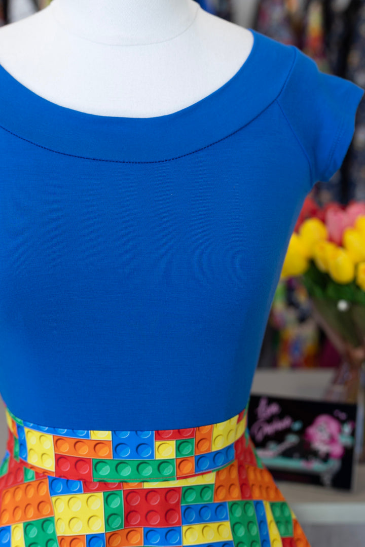 Retro Boat Neck Top in Blue