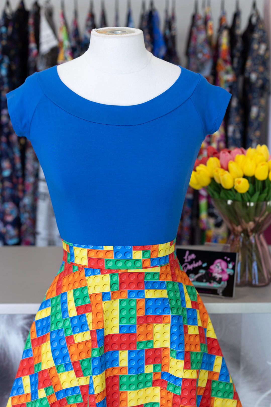 Retro Boat Neck Top in Blue
