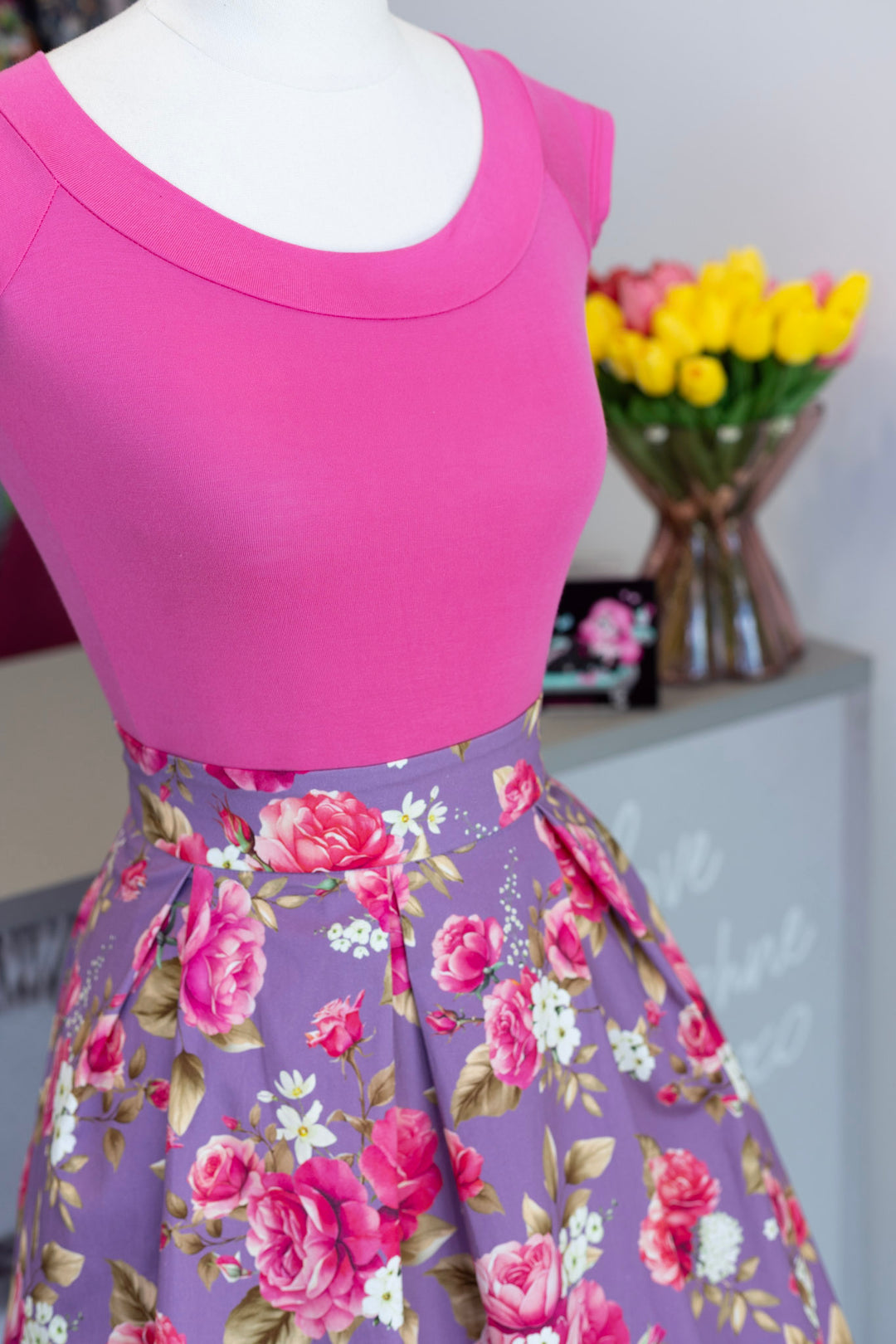 Retro Boat Neck Top in Hot Pink