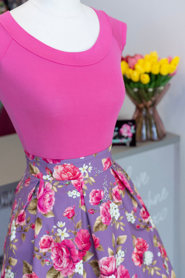 Retro Boat Neck Top in Hot Pink
