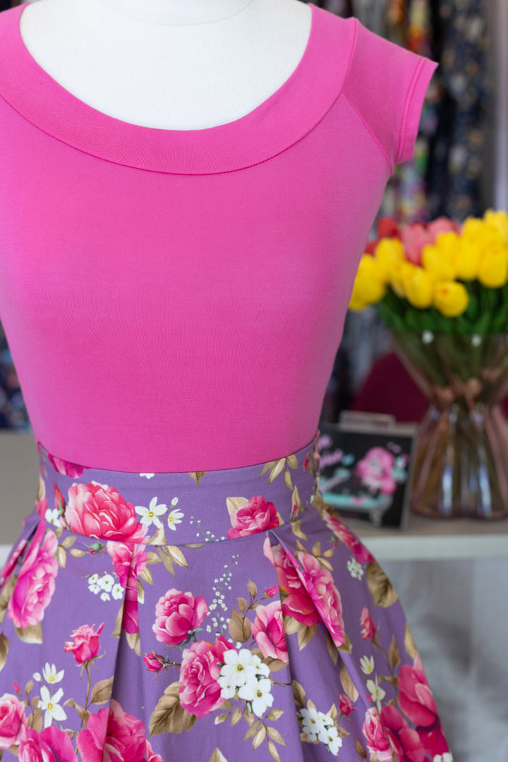 Retro Boat Neck Top in Hot Pink