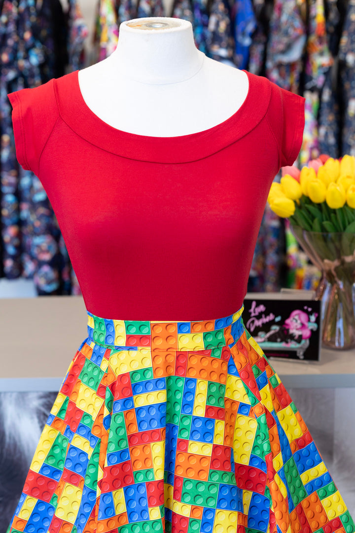 Retro Boat Neck Top in Red