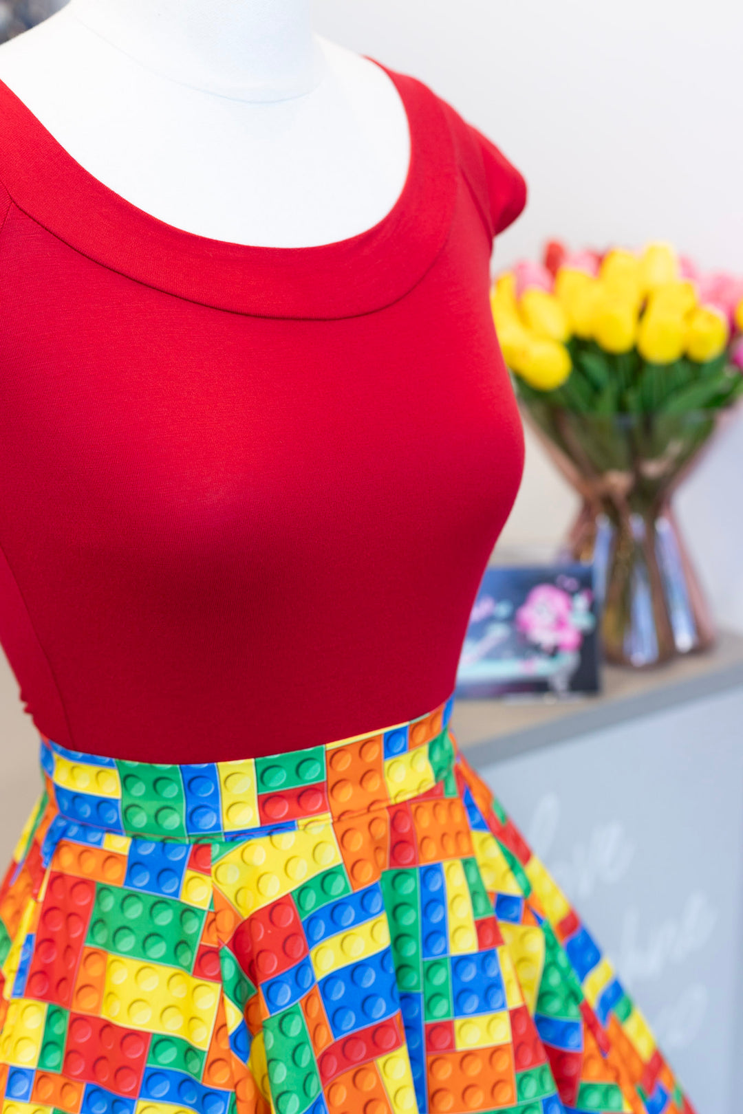 Retro Boat Neck Top in Red
