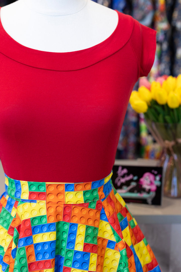 Retro Boat Neck Top in Red