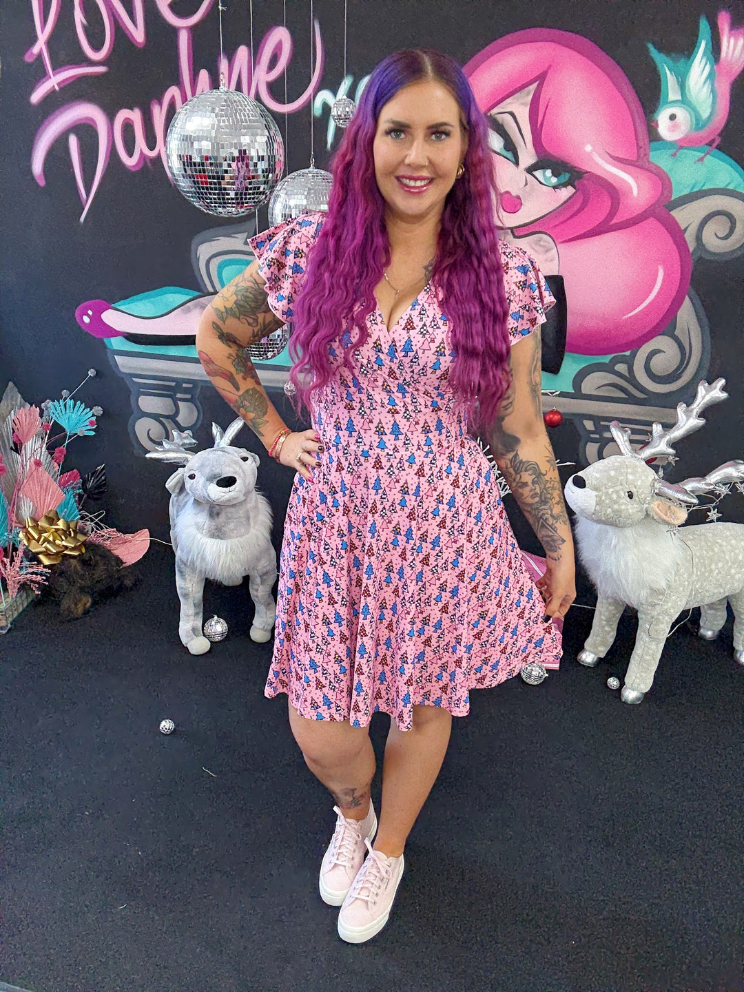 PREORDER - Maeve Swing Dress - Retro Christmas Trees - Estimate dispatch 10th of December