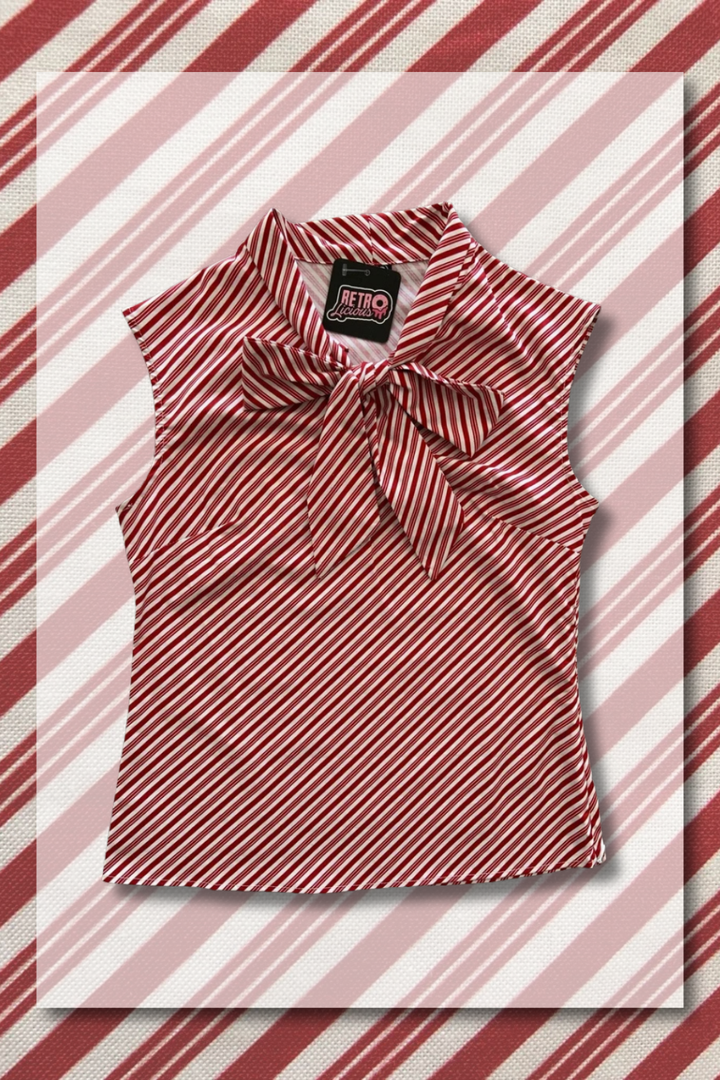 PREORDER - Candy Cane Stripe Bow Top - Expected dispatch date 29th of October