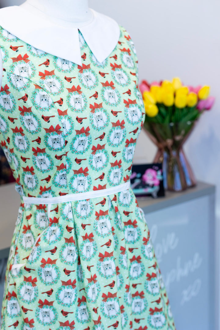 PREORDER - Cats & Cardinals Collared Dress - Expected dispatch date 12th of November