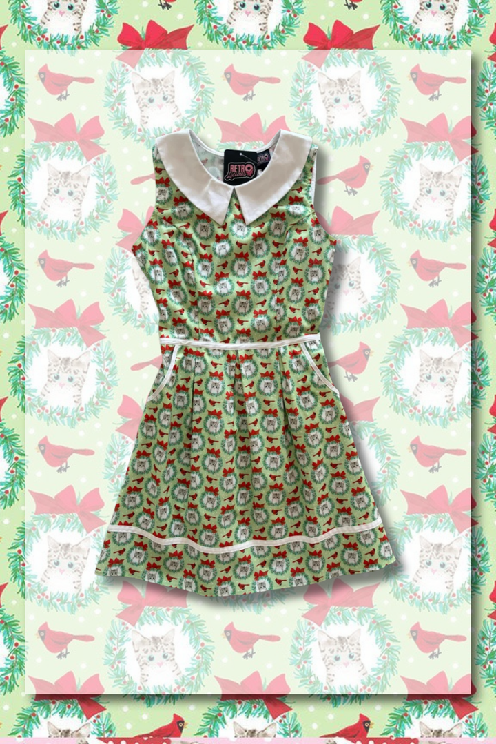 PREORDER - Cats & Cardinals Collared Dress - Expected dispatch date 29th of October