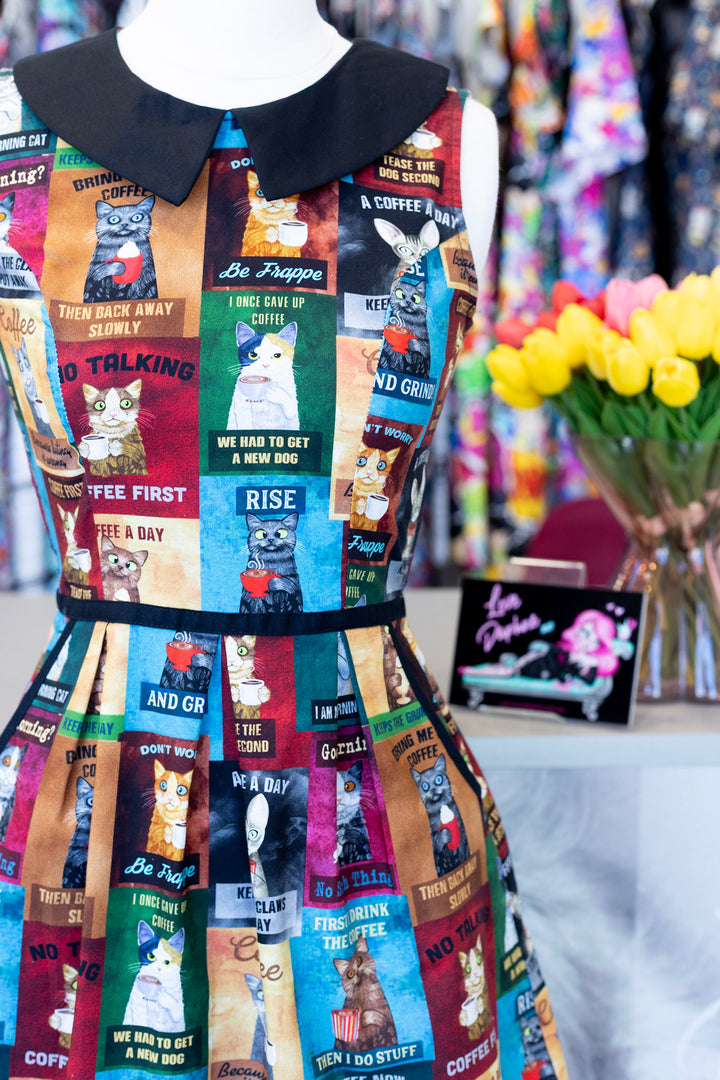 Cats & Coffee Collared Dress