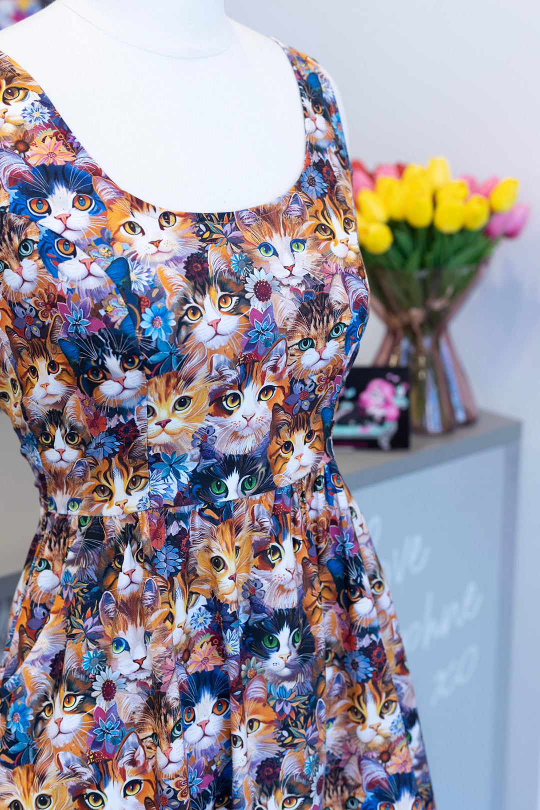 PREORDER - Cats Floral Fit & Flare Dress - Estimated dispatch 29th of September