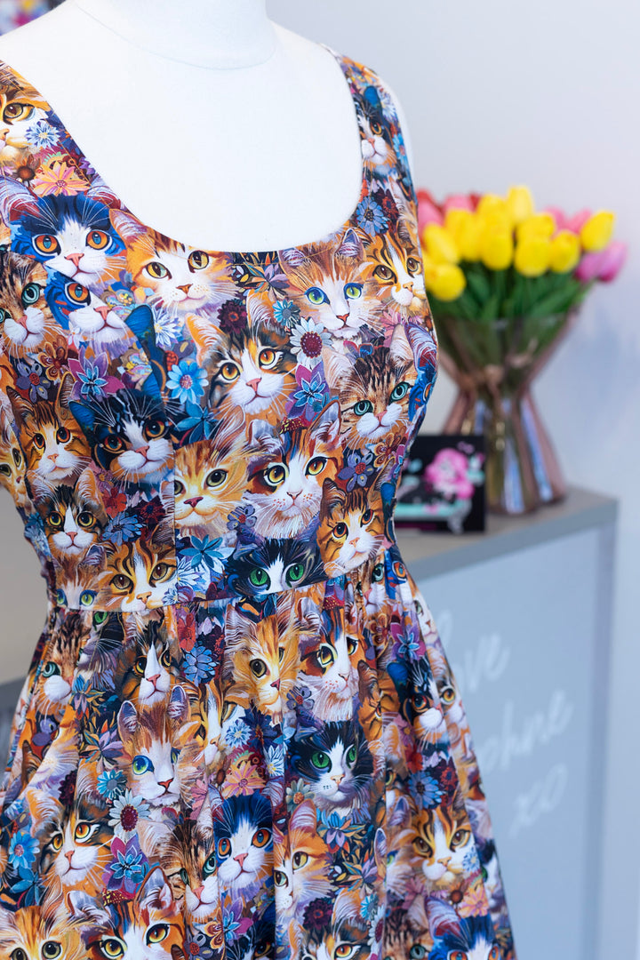 PREORDER - Cats Floral Fit & Flare Dress - Estimated dispatch 29th of September