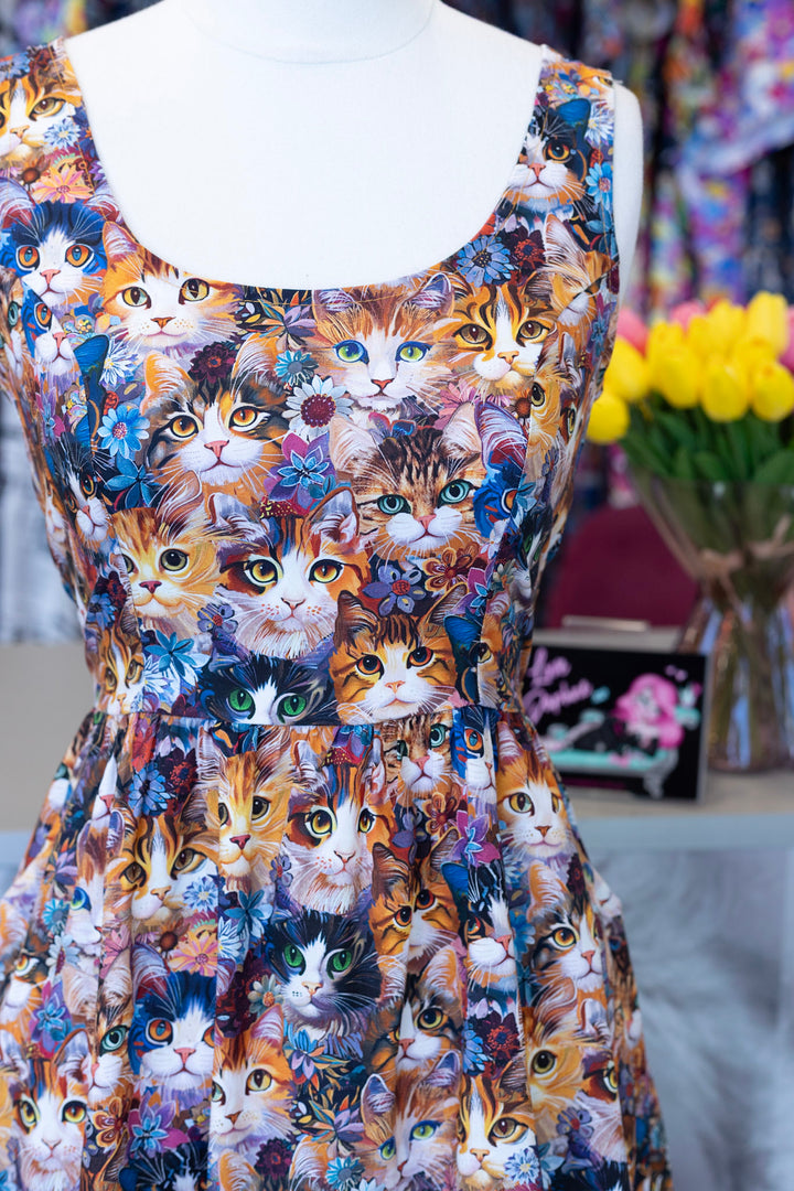 PREORDER - Cats Floral Fit & Flare Dress - Estimated dispatch 29th of September