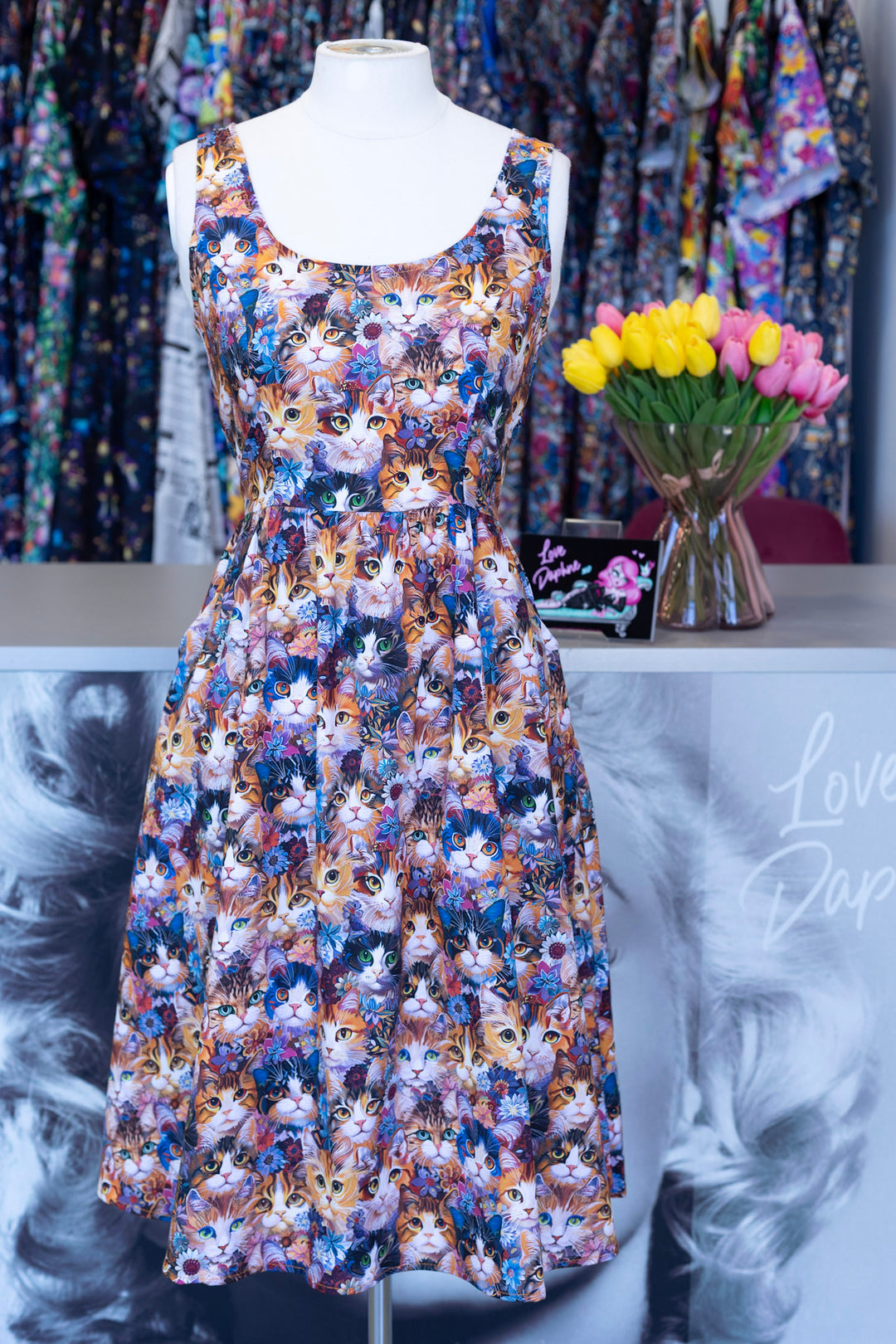 PREORDER - Cats Floral Fit & Flare Dress - Estimated dispatch 29th of September