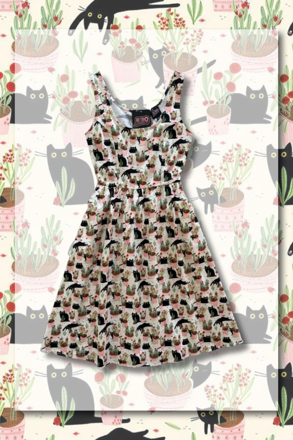 PREORDER - Cats & Plants Fit & Flare Dress - Estimated dispatch 12th of November