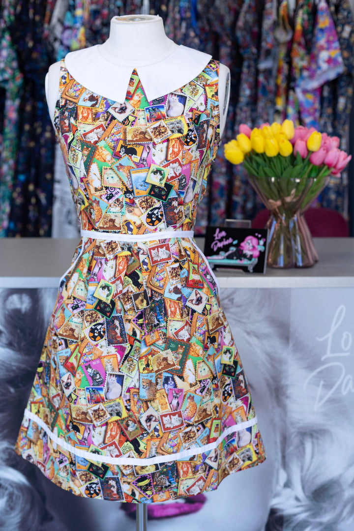 PREORDER - Cats Stamps Collared Dress - Expected dispatch date 29th of September