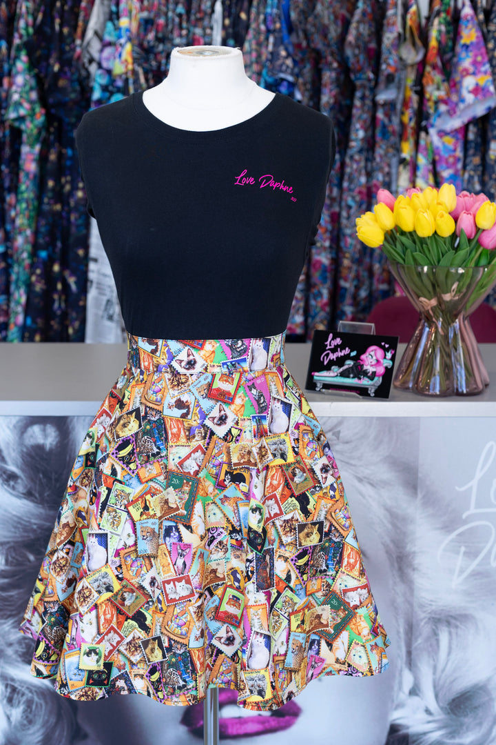 PREORDER - Cat Stamps Skater Skirt - Estimated dispatch date 29th of September