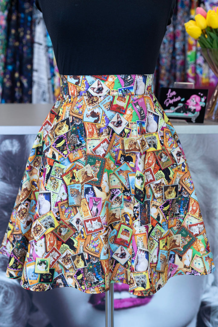 PREORDER - Cat Stamps Skater Skirt - Estimated dispatch date 29th of September