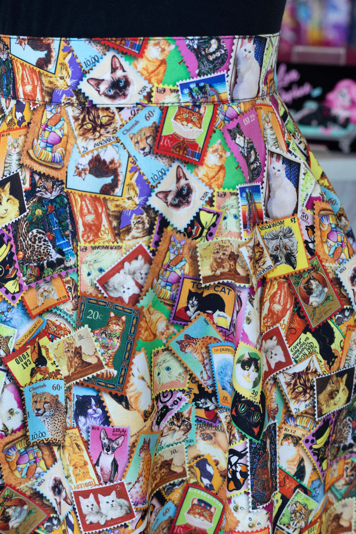 PREORDER - Cat Stamps Skater Skirt - Estimated dispatch date 29th of September