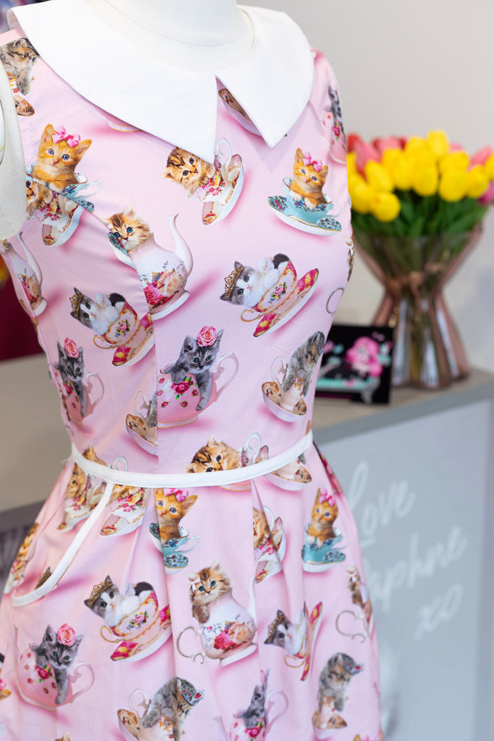 Cats & Teacups Collared Dress