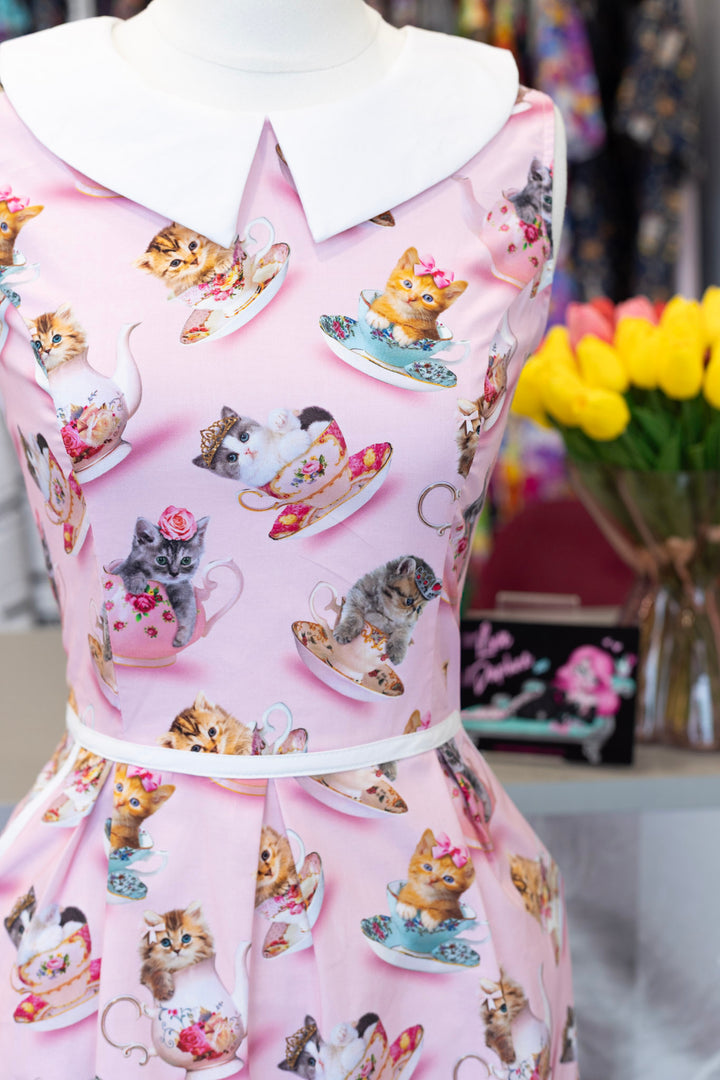 Cats & Teacups Collared Dress