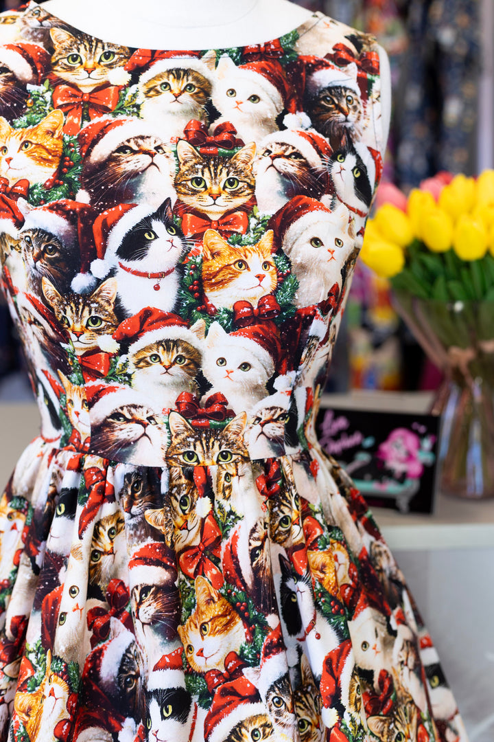 PREORDER - Cats in Santa Hats Vintage Dress - Estimated dispatch 12th of November