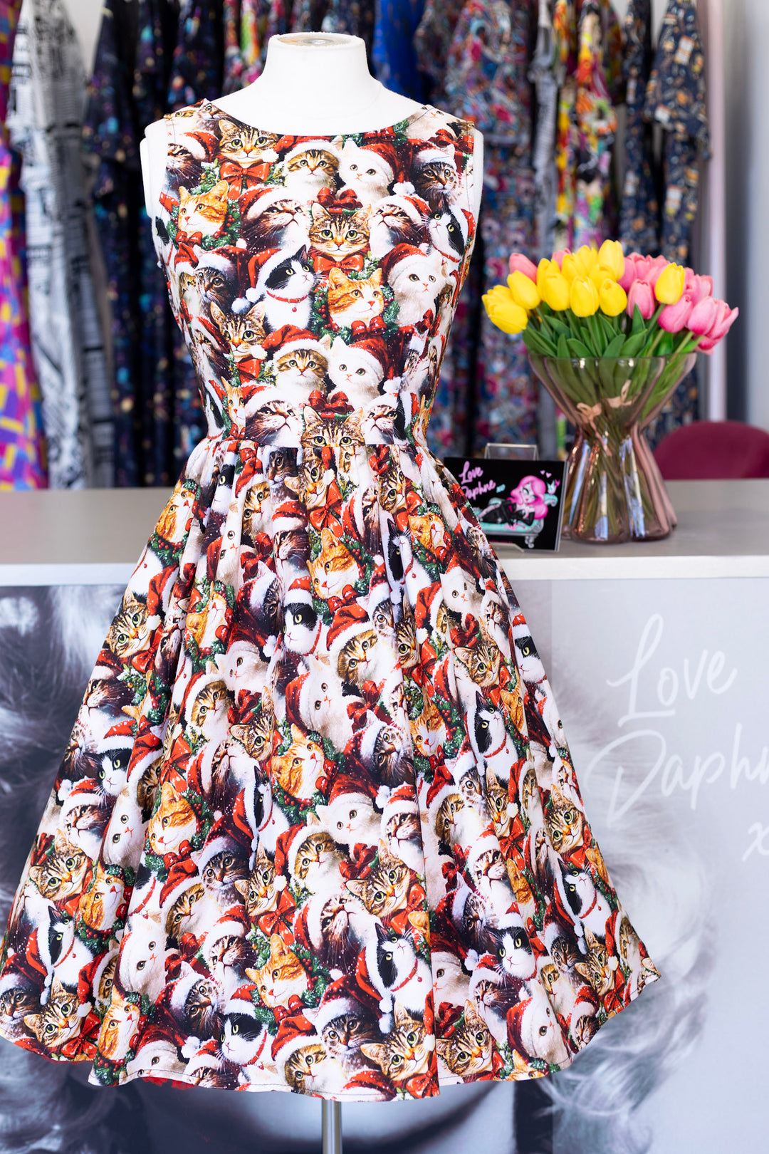 PREORDER - Cats in Santa Hats Vintage Dress - Estimated dispatch 12th of November