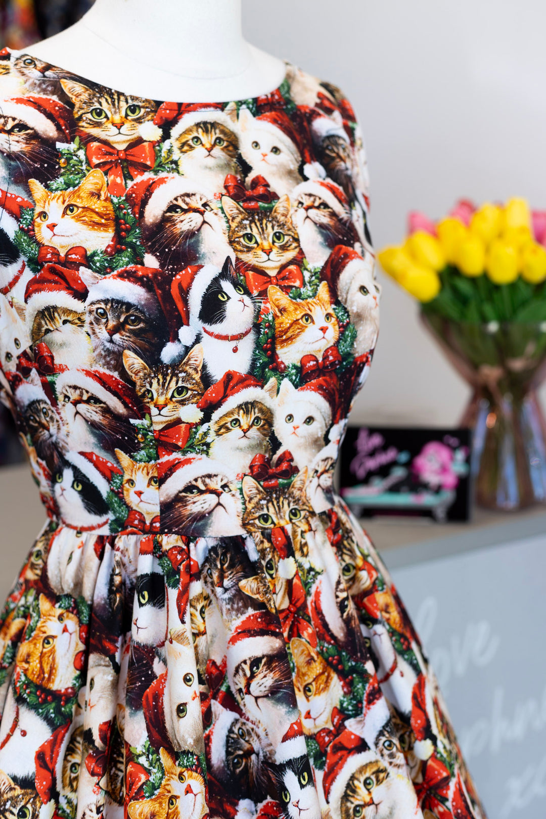 PREORDER - Cats in Santa Hats Vintage Dress - Estimated dispatch 12th of November