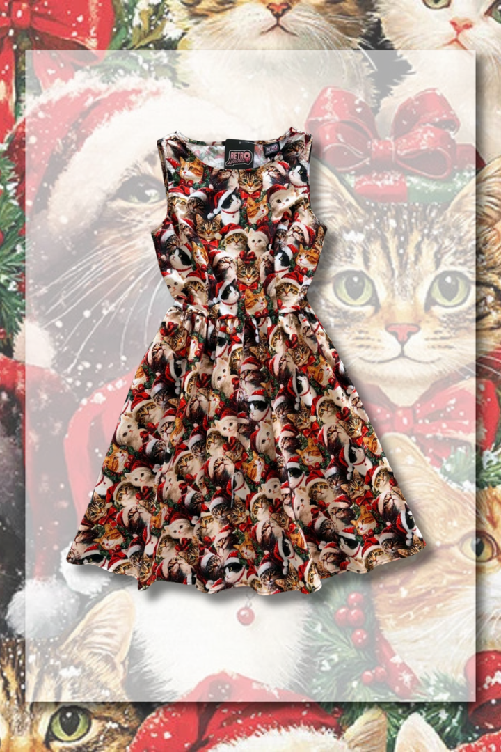 PREORDER - Cats in Santa Hats Vintage Dress - Estimated dispatch 29th of October