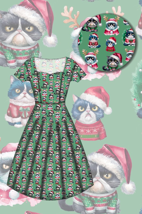 Pixie Sweetheart Dress - Grumpy Cats Christmas- Preorder for dispatch 28th of October