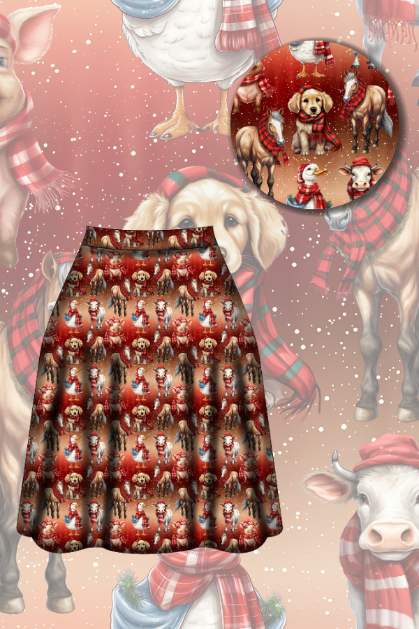 Iris Swing Skirt - Farmyard Christmas - Preorder for dispatch 28th of October