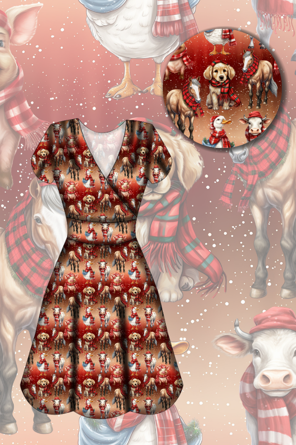Maeve Swing Dress - Farmyard Christmas - Preorder for dispatch 28th of October