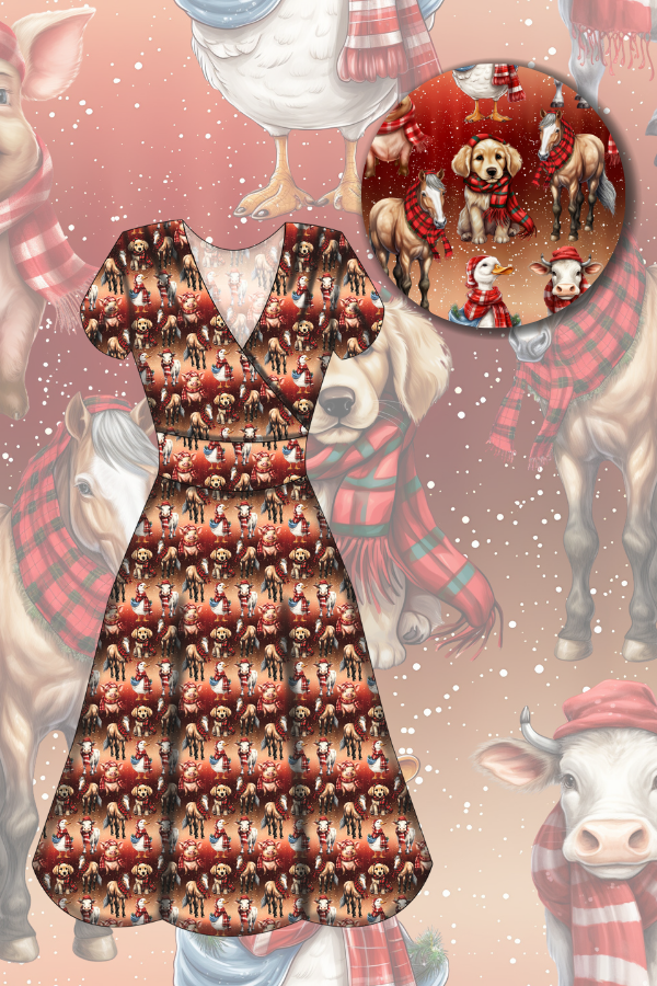 Mimi Swing Dress - Farmyard Christmas - Preorder for dispatch 28th of October