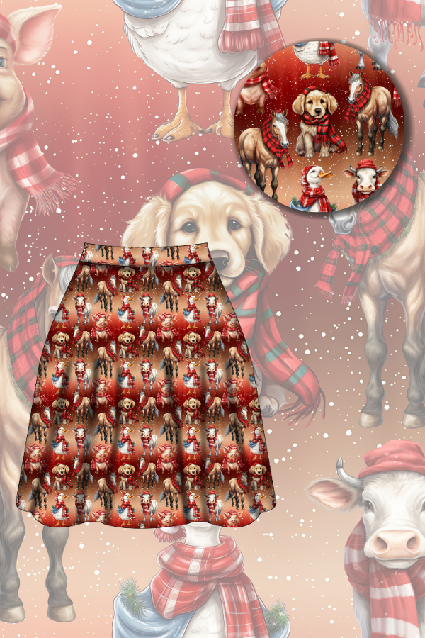 Nellie Skater Skirt - Farmyard Christmas - Preorder for dispatch 28th of October