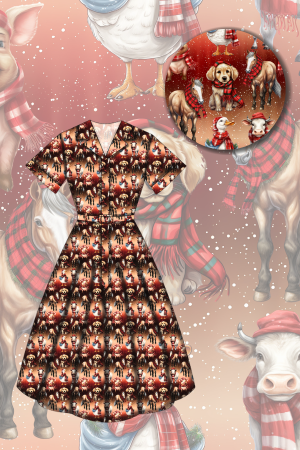 Peggy Swing Dress - Farmyard Christmas - Preorder for dispatch 28th of October