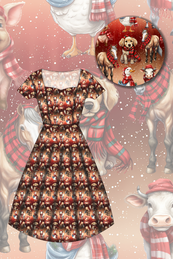 Pixie Sweetheart Dress - Farmyard Christmas - Preorder for dispatch 28th of October