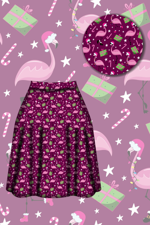 Iris Swing Skirt - Flamingo Christmas - Preorder for dispatch 28th of October