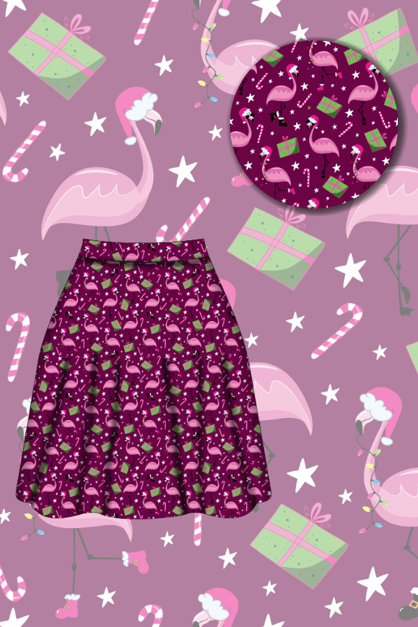 Nellie Skater Skirt - Flamingo Christmas - Preorder for dispatch 28th of October