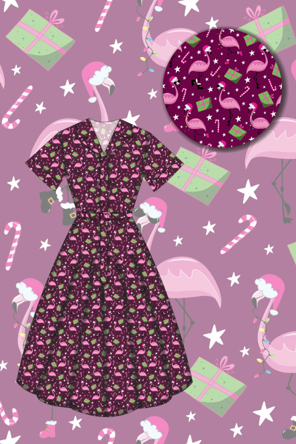 Peggy Swing Dress - Flamingo Christmas - Preorder for dispatch 28th of October