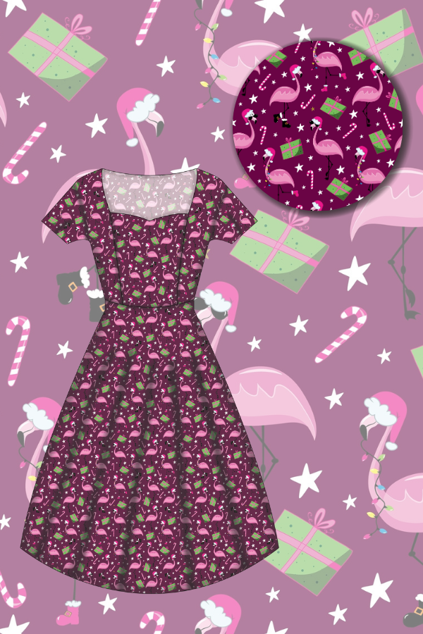 Pixie Sweetheart Dress - Flamingo Christmas - Preorder for dispatch 28th of October
