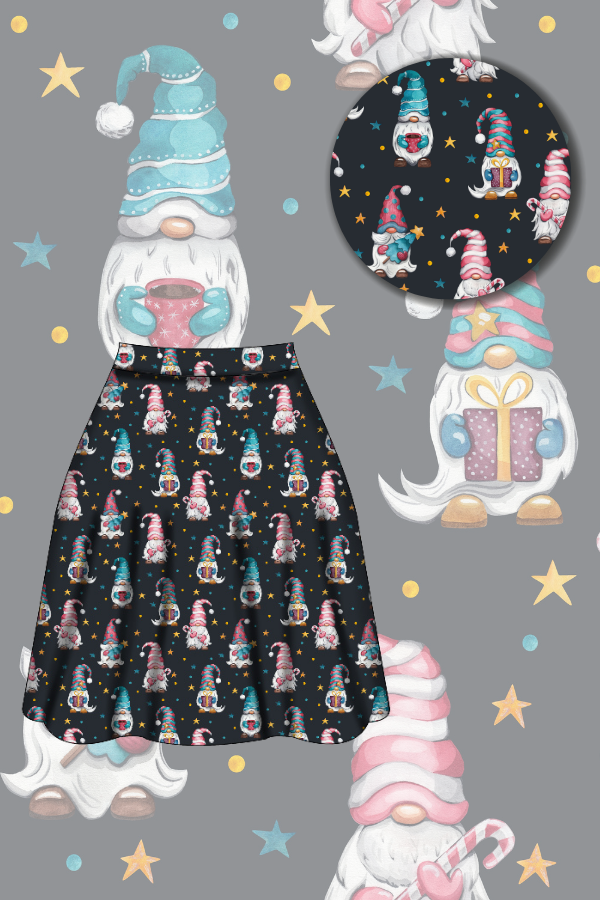 Nellie Skater Skirt - Christmas Gnomes - Preorder for dispatch 28th of October