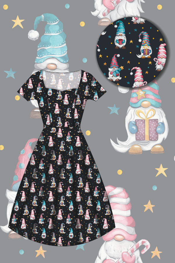 Pixie Sweetheart Dress - Christmas Gnomes - Preorder for dispatch 28th of October