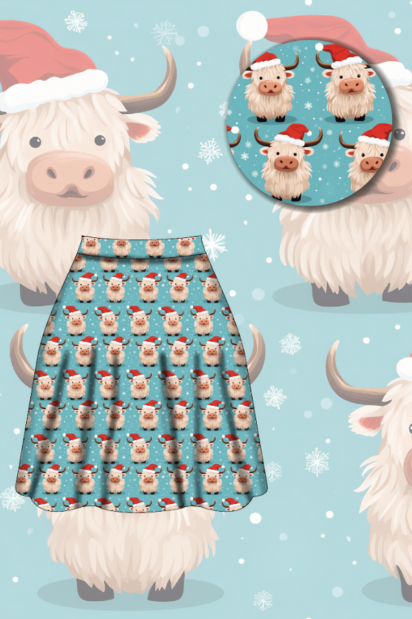 Nellie Skater Skirt - Christmas Highland - Preorder for dispatch 28th of October