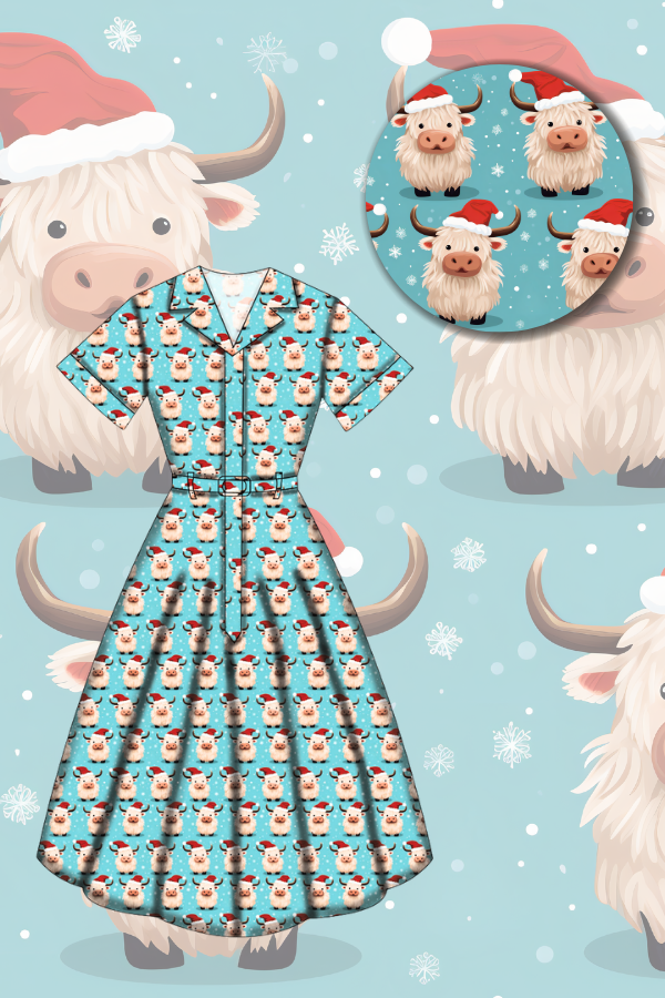 Peggy Swing Dress - Christmas Highland - Preorder for dispatch 28th of October