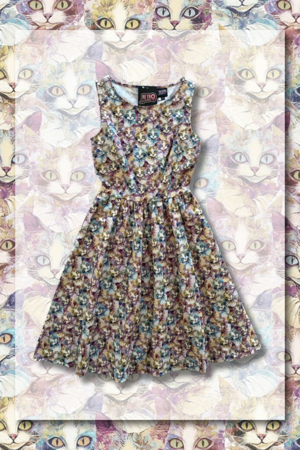 PREORDER - Colourful Cats Vintage Dress- Estimated dispatch 12th of November