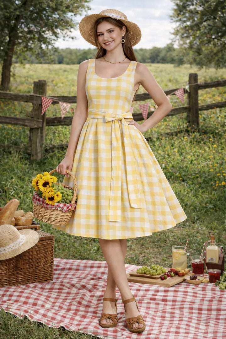 PRE-ORDER - Amanda Yellow Gingham Swing Dress - Expected dispatch 28th of May